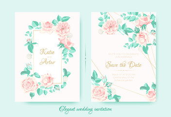 Wedding Invite with Roses Composition and Border.