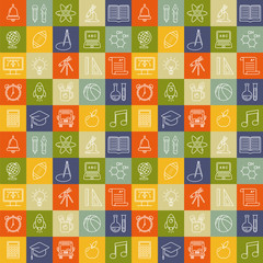 Seamless vector school background. Education pattern with modern line style outline  icons.