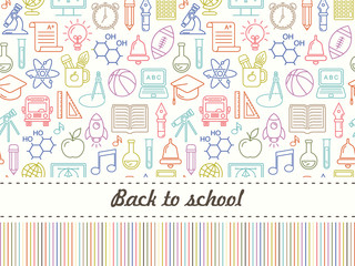 Fototapeta premium Vector school background. Education pattern with modern line style outline icons.