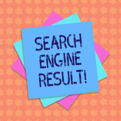 Writing note showing Search Engine Result. Business photo showcasing pages displayed by search engine in response to a query Multiple Layer of Sheets Color Paper Cardboard with Shadow