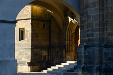 Fototapeta na wymiar Ancient stone walls of Prague Castle, Prague, Czech Republic