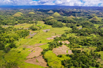 Fototapeta na wymiar Chocolate hills, Philippines, Bohol island. Aerial view from the drone.