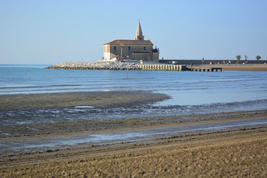 The low tide of the Adriatic Sea at Caorle, in Venice, Italy