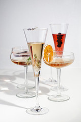 Six easy Champagne cocktails on white background