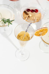 Six easy Champagne cocktails on white background