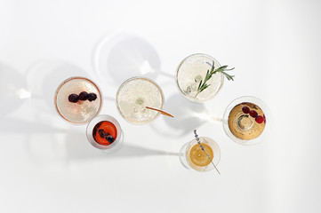 Six easy Champagne cocktails on white background