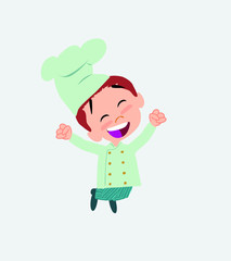 Chef jumping for joy.