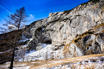 Fototapeta na wymiar Grotto Tomorrow's world in the Marmolada mountain in the Italian Dolomites.