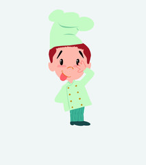 Chef sticks out his tongue in gesture of funny shyness.