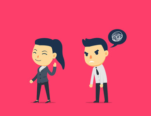 A female worker is ignoring a male worker