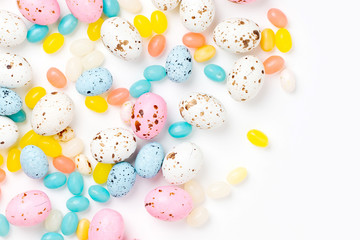 Stylish Candy background  in pastel colors. Easter concept . Flat lay