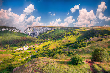 Turda gorge Cheile Turzii is a natural reserve with marked trails for hikes on Hasdate River