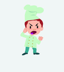 Chef screams angry in aggressive attitude.