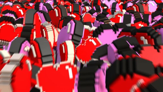 8 bits pixel heart animation. Retro arcade video game Valentine&acute;s Day background.
