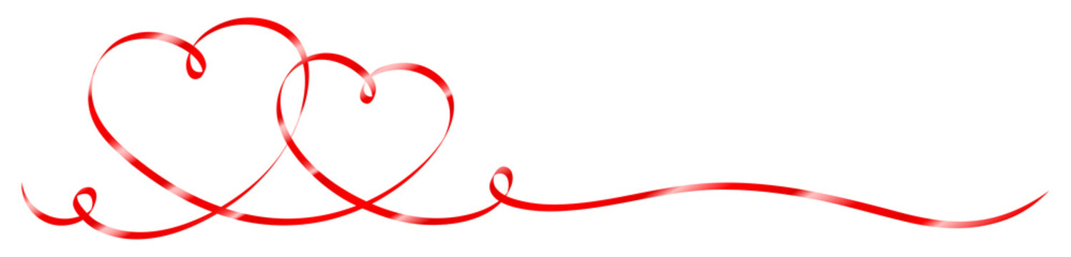 2 Connected Red Calligraphy Hearts Ribbon Banner