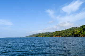 Fototapeta premium view over the ocean in the direction of Samana, dominican republic