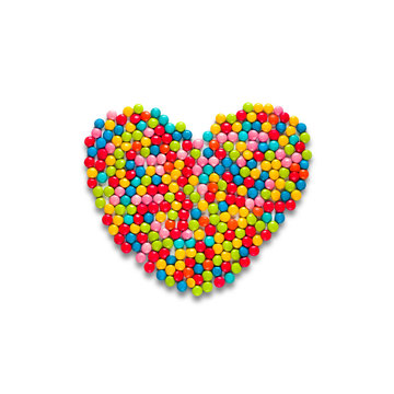 Multicolored candy dragees heart