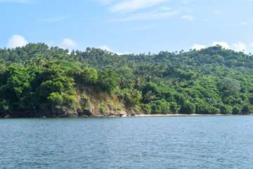 Fototapeta na wymiar Tropical island with palms, white beach, dominican republic