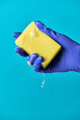 Hygienic sponge with foam in hand.