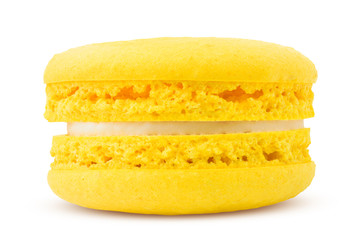 yellow macaroon isolated on white background, clipping path, full depth of field
