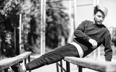 A man in sportswear run outdoors monochrome photo