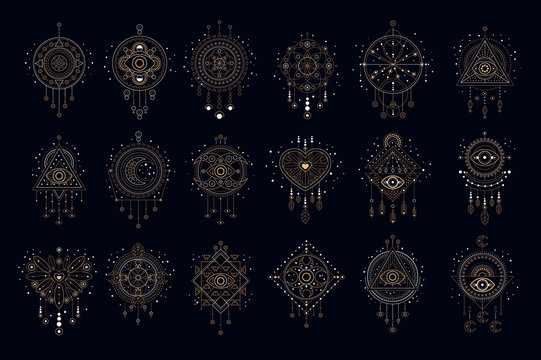 Dreams traps set, traditional American Indian dream catcher vector Illustrations