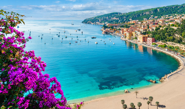 French Riviera coast with medieval town Villefranche sur Mer, Nice region, France