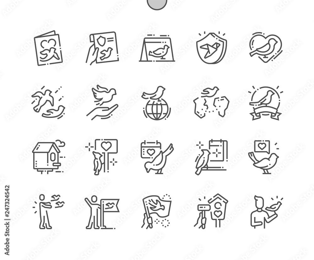 Poster international bird day well-crafted pixel perfect vector thin line icons 30 2x grid for web graphics