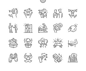 April Fools' Day Well-crafted Pixel Perfect Vector Thin Line Icons 30 2x Grid for Web Graphics and Apps. Simple Minimal Pictogram