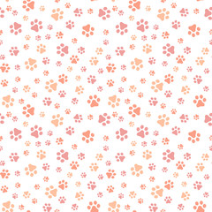 Dog Paw seamless pattern vector footprint kitten puppy tile coral color background repeat wallpaper cartoon isolated illustration white - Vector illustration.