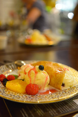 ice cream fruit vanilla pancake dessert