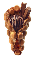 Hong kong or bubble waffle with ice cream and chocolate bar - obrazy, fototapety, plakaty