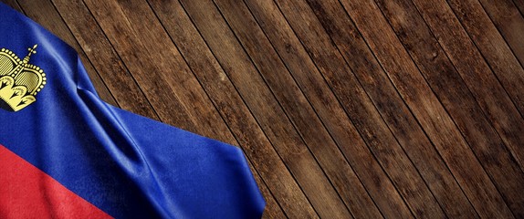 Liechtenstein, cloth flag on wood