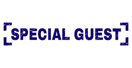 SPECIAL GUEST tag seal stamp with distress texture. Text tag is placed between corners. Blue vector rubber print of SPECIAL GUEST with unclean texture.