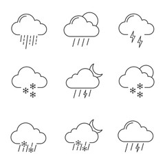 Weather forecast linear icons set