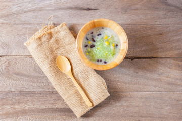  coconut cream on wooden table, Thai food with rustic style