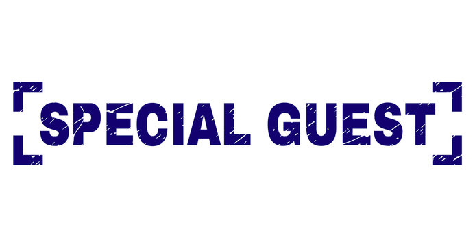SPECIAL GUEST tag seal stamp with distress texture. Text tag is placed between corners. Blue vector rubber print of SPECIAL GUEST with unclean texture.