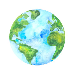 Planet Earth  hand painted watercolour illustration