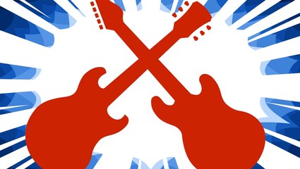 live music event promotional poster vector illustration of two rock guitars clash over britpop starburst background blank