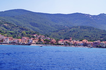 View of Marciana Marina from the sea, Elba Island, Tuscany, Italy