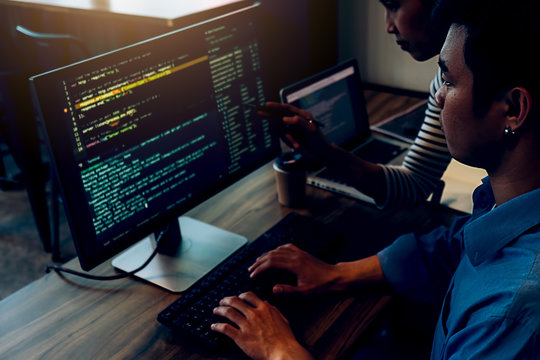 Programmer working in a software development and coding technologies. Website design.Technology concept.