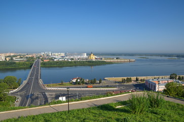 Nizhny Novgorod, Russia - August 19, 2018: Summer view of the Arrow - the confluence of the rivers...