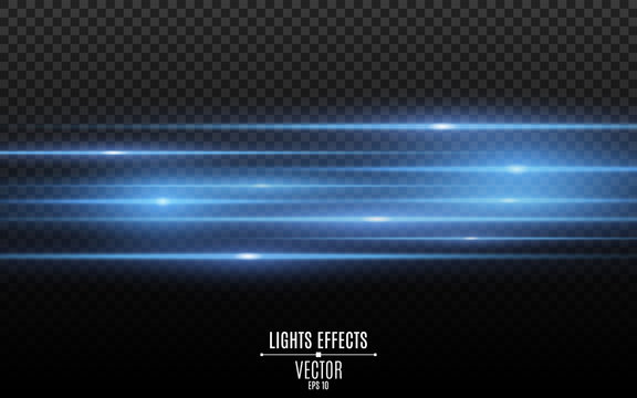 Stylish light effect. Abstract blue laser beams of light. Chaotic neon rays of light. Isolated on transparent dark background. Vector illustration