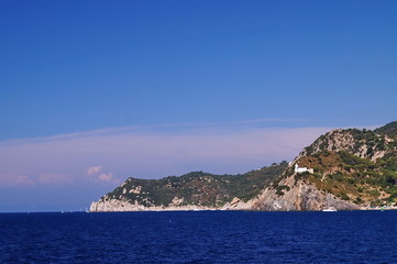 Fototapeta na wymiar View of the northern coastline from the sea, Elba Island, Tuscany, Italy