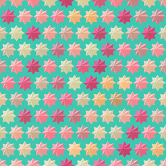 Seamless pattern with colorful stars. Geometric background in 3D style.