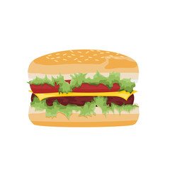 Hamburger design with cheese, meat and tomatoes