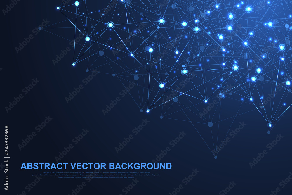 Fototapete Networking connection concept abstract technology. Global network connections with points and lines. Big data visualization. Futuristic infographic. Vector illustration