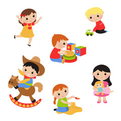 Obraz na płótnie Canvas Little children play with toys