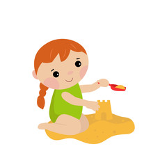 Cute girl making a sand castle