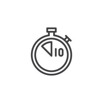 Stopwatch with 10 minutes delivery time line icon. linear style sign for mobile concept and web design. Ten minutes food delivery outline vector icon. Symbol, logo illustration. Pixel perfect 